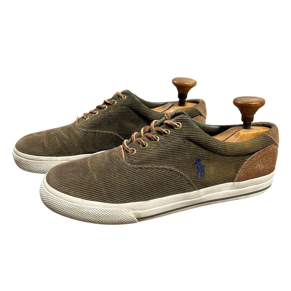 Polo Ralph Lauren Vaughn Corduroy Sneakers Mens 9.5D Olive Green Brown Suede